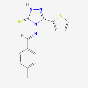 molecular formula C14H12N4S2 B2567712 4-{[(E)-(4-methylphenyl)methylidene]amino}-5-(2-thienyl)-4H-1,2,4-triazole-3-thiol CAS No. 474974-63-5