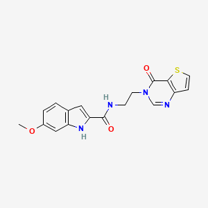 molecular formula C18H16N4O3S B2567724 6-甲氧基-N-(2-(4-氧代噻吩并[3,2-d]嘧啶-3(4H)-基)乙基)-1H-吲哚-2-甲酰胺 CAS No. 2034529-87-6