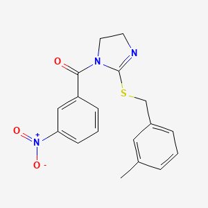 molecular formula C18H17N3O3S B2567727 (2-((3-methylbenzyl)thio)-4,5-dihydro-1H-imidazol-1-yl)(3-nitrophenyl)methanone CAS No. 851803-51-5