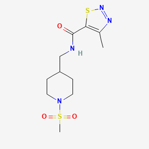 molecular formula C11H18N4O3S2 B2567729 4-methyl-N-((1-(methylsulfonyl)piperidin-4-yl)methyl)-1,2,3-thiadiazole-5-carboxamide CAS No. 1235065-31-2
