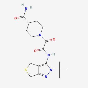 molecular formula C17H25N5O3S B2567730 1-[2-[(2-Tert-butyl-4,6-dihydrothieno[3,4-c]pyrazol-3-yl)amino]-2-oxoacetyl]piperidine-4-carboxamide CAS No. 941992-45-6