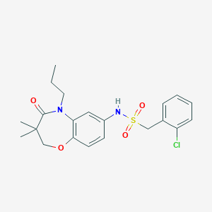 molecular formula C21H25ClN2O4S B2567739 1-(2-chlorophenyl)-N-(3,3-dimethyl-4-oxo-5-propyl-2,3,4,5-tetrahydrobenzo[b][1,4]oxazepin-7-yl)methanesulfonamide CAS No. 922132-51-2