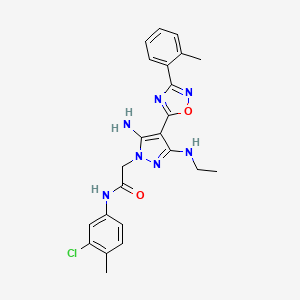 molecular formula C23H24ClN7O2 B2567759 2-(5-amino-3-(ethylamino)-4-(3-(o-tolyl)-1,2,4-oxadiazol-5-yl)-1H-pyrazol-1-yl)-N-(3-chloro-4-methylphenyl)acetamide CAS No. 1171680-64-0