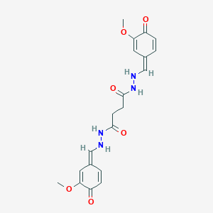 molecular formula C20H22N4O6 B256776 1-N'-[(Z)-(3-methoxy-4-oxocyclohexa-2,5-dien-1-ylidene)methyl]-4-N'-[(E)-(3-methoxy-4-oxocyclohexa-2,5-dien-1-ylidene)methyl]butanedihydrazide 