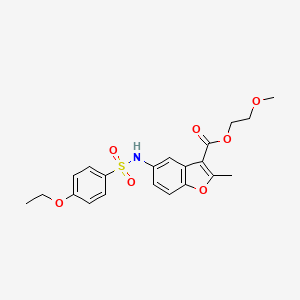 molecular formula C21H23NO7S B2567760 2-Methoxyethyl 5-[(4-ethoxyphenyl)sulfonylamino]-2-methyl-1-benzofuran-3-carboxylate CAS No. 441292-32-6