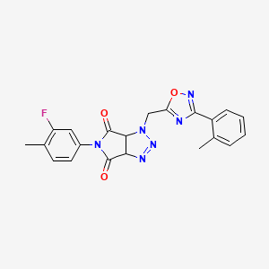 molecular formula C21H17FN6O3 B2567762 5-(3-fluoro-4-methylphenyl)-1-((3-(o-tolyl)-1,2,4-oxadiazol-5-yl)methyl)-1,6a-dihydropyrrolo[3,4-d][1,2,3]triazole-4,6(3aH,5H)-dione CAS No. 1170796-51-6