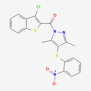 (3-Chloro-1-benzothiophen-2-yl)-[3,5-dimethyl-4-(2-nitrophenyl)sulfanylpyrazol-1-yl]methanone
