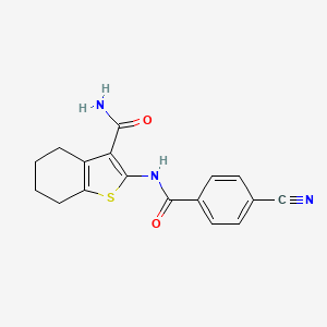 molecular formula C17H15N3O2S B2567818 2-(4-氰基苯甲酰胺基)-4,5,6,7-四氢苯并[b]噻吩-3-甲酰胺 CAS No. 313662-71-4