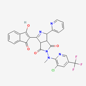 molecular formula C27H17ClF3N5O4 B2567838 2-[[3-chloro-5-(trifluoromethyl)-2-pyridinyl](methyl)amino]-4-(1,3-dioxo-1,3-dihydro-2H-inden-2-yliden)-6-(2-pyridinyl)tetrahydropyrrolo[3,4-c]pyrrole-1,3(2H,3aH)-dione CAS No. 321392-07-8