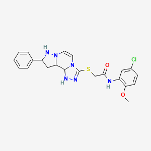 molecular formula C22H17ClN6O2S B2567853 N-(5-chloro-2-methoxyphenyl)-2-({11-phenyl-3,4,6,9,10-pentaazatricyclo[7.3.0.0^{2,6}]dodeca-1(12),2,4,7,10-pentaen-5-yl}sulfanyl)acetamide CAS No. 1206999-79-2