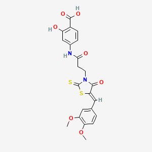 molecular formula C22H20N2O7S2 B2567874 （Z）-4-(3-(5-(3,4-二甲氧基苄叉亚甲基)-4-氧代-2-硫代噻唑烷-3-基)丙酰胺)-2-羟基苯甲酸 CAS No. 403829-57-2