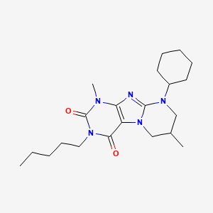 molecular formula C21H33N5O2 B2567879 9-cyclohexyl-1,7-dimethyl-3-pentyl-6,7,8,9-tetrahydropyrimido[2,1-f]purine-2,4(1H,3H)-dione CAS No. 877616-38-1