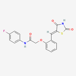 molecular formula C18H13FN2O4S B2567907 2-[2-[(Z)-(2,4-dioxo-1,3-thiazolidin-5-ylidene)methyl]phenoxy]-N-(4-fluorophenyl)acetamide CAS No. 867041-13-2