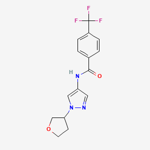 molecular formula C15H14F3N3O2 B2567910 N-(1-(tetrahydrofuran-3-yl)-1H-pyrazol-4-yl)-4-(trifluoromethyl)benzamide CAS No. 1797086-23-7