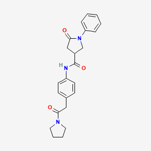 molecular formula C23H25N3O3 B2567918 5-oxo-N-(4-(2-oxo-2-(pyrrolidin-1-yl)ethyl)phenyl)-1-phenylpyrrolidine-3-carboxamide CAS No. 1070959-89-5