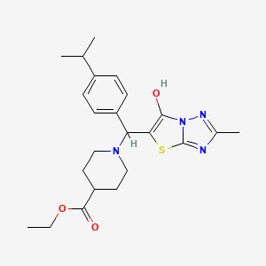 molecular formula C23H30N4O3S B2567919 Ethyl 1-((6-hydroxy-2-methylthiazolo[3,2-b][1,2,4]triazol-5-yl)(4-isopropylphenyl)methyl)piperidine-4-carboxylate CAS No. 851810-02-1