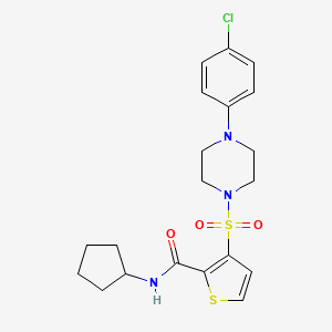 molecular formula C20H24ClN3O3S2 B2567929 3-{[4-(4-氯苯基)哌嗪-1-基]磺酰基}-N-环戊基噻吩-2-甲酰胺 CAS No. 1206991-27-6
