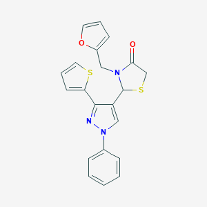 molecular formula C21H17N3O2S2 B256793 3-(furan-2-ylmethyl)-2-(1-phenyl-3-(thiophen-2-yl)-1H-pyrazol-4-yl)thiazolidin-4-one 