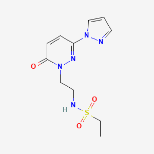 molecular formula C11H15N5O3S B2567932 N-(2-(6-oxo-3-(1H-pyrazol-1-yl)pyridazin-1(6H)-yl)ethyl)ethanesulfonamide CAS No. 1396880-44-6