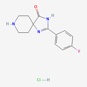 molecular formula C13H15ClFN3O B2567935 2-(4-Fluorophenyl)-1,3,8-triazaspiro[4.5]dec-1-en-4-one hydrochloride CAS No. 2251054-22-3