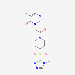 molecular formula C16H22N6O4S B2567940 5,6-dimethyl-3-(2-(4-((4-methyl-4H-1,2,4-triazol-3-yl)sulfonyl)piperidin-1-yl)-2-oxoethyl)pyrimidin-4(3H)-one CAS No. 1448137-12-9