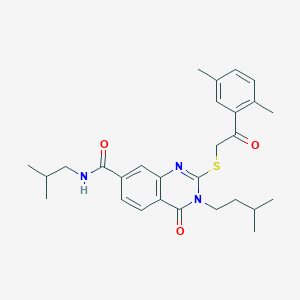 molecular formula C28H35N3O3S B2567953 2-((2-(2,5-二甲苯基)-2-氧代乙基)硫代)-N-异丁基-3-异戊基-4-氧代-3,4-二氢喹唑啉-7-甲酰胺 CAS No. 1113133-80-4