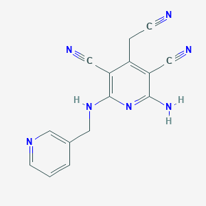 molecular formula C15H11N7 B256796 2-Amino-4-(cyanomethyl)-6-[(3-pyridinylmethyl)amino]-3,5-pyridinedicarbonitrile 