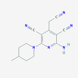 molecular formula C15H16N6 B256797 2-Amino-4-(cyanomethyl)-6-(4-methylpiperidin-1-yl)pyridine-3,5-dicarbonitrile 