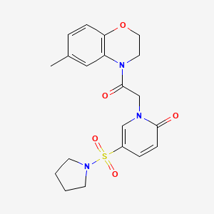 molecular formula C20H23N3O5S B2567974 1-(2-(6-甲基-2H-苯并[b][1,4]恶嗪-4(3H)-基)-2-氧代乙基)-5-(吡咯烷-1-磺酰基)吡啶-2(1H)-酮 CAS No. 1251676-31-9