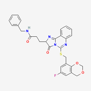 molecular formula C29H25FN4O4S B2567981 N-benzyl-3-(5-{[(6-fluoro-2,4-dihydro-1,3-benzodioxin-8-yl)methyl]sulfanyl}-3-oxo-2H,3H-imidazo[1,2-c]quinazolin-2-yl)propanamide CAS No. 1028067-25-5