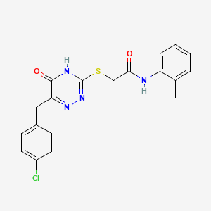 molecular formula C19H17ClN4O2S B2567983 2-{[6-(4-chlorobenzyl)-5-hydroxy-1,2,4-triazin-3-yl]sulfanyl}-N-(2-methylphenyl)acetamide CAS No. 881439-85-6