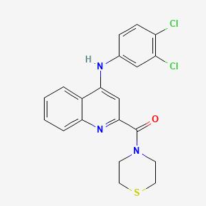 molecular formula C20H17Cl2N3OS B2567985 (4-((3,4-Dichlorophenyl)amino)quinolin-2-yl)(thiomorpholino)methanone CAS No. 1226430-88-1