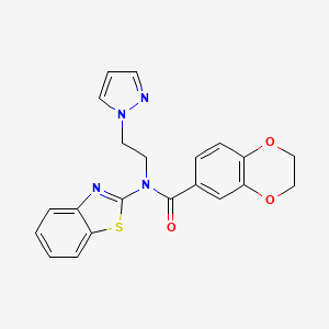molecular formula C21H18N4O3S B2567987 N-(2-(1H-pyrazol-1-yl)ethyl)-N-(benzo[d]thiazol-2-yl)-2,3-dihydrobenzo[b][1,4]dioxine-6-carboxamide CAS No. 1171800-85-3