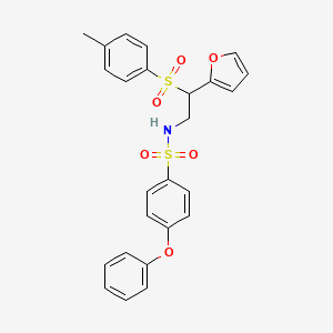 molecular formula C25H23NO6S2 B2567995 N-(2-(呋喃-2-基)-2-甲苯磺酰基乙基)-4-苯氧基苯磺酰胺 CAS No. 877816-78-9