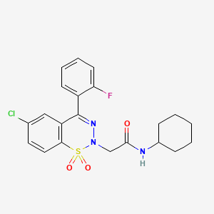 molecular formula C21H21ClFN3O3S B2567999 2-(6-chloro-4-(2-fluorophenyl)-1,1-dioxido-2H-benzo[e][1,2,3]thiadiazin-2-yl)-N-cyclohexylacetamide CAS No. 1031555-36-8
