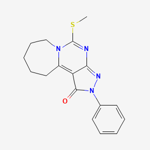 molecular formula C17H18N4OS B2568007 8-Methylsulfanyl-4-phenyl-4,5,7,9-tetrazatricyclo[7.5.0.02,6]tetradeca-1,5,7-trien-3-one CAS No. 949436-38-8