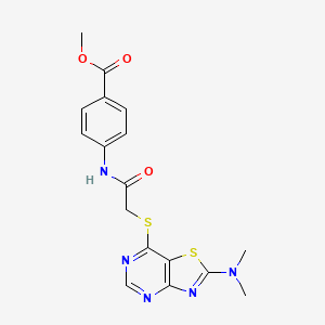 molecular formula C17H17N5O3S2 B2568008 Methyl 4-(2-((2-(dimethylamino)thiazolo[4,5-d]pyrimidin-7-yl)thio)acetamido)benzoate CAS No. 1189714-72-4