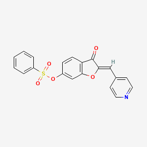 molecular formula C20H13NO5S B2568028 (Z)-3-oxo-2-(pyridin-4-ylmethylene)-2,3-dihydrobenzofuran-6-yl benzenesulfonate CAS No. 896849-06-2
