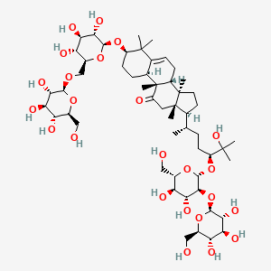 molecular formula C54H90O24 B2568029 (3R,8R,9S,10S,13S,14R,17S)-17-[(2S,5S)-5-[(2R,3S,4R,5R,6S)-4,5-dihydroxy-6-(hydroxymethyl)-3-[(2S,3R,4S,5S,6R)-3,4,5-trihydroxy-6-(hydroxymethyl)oxan-2-yl]oxyoxan-2-yl]oxy-6-hydroxy-6-methylheptan-2-yl]-4,4,9,13,14-pentamethyl-3-[(2S,3S,4R,5R,6S)-3,4,5-trihydroxy-6-[[(2S,3S,4R,5R,6S)-3,4,5-trihydroxy-6-(hydroxymethyl)oxan-2-yl]oxymethyl]oxan-2-yl]oxy-1,2,3,7,8,10,12,15,16,17-decahydrocyclopenta[a]phenanthren-11-one CAS No. 2096516-32-2