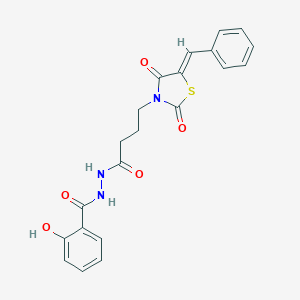 molecular formula C21H19N3O5S B256804 N'-{4-[(5Z)-5-benzylidene-2,4-dioxo-1,3-thiazolidin-3-yl]butanoyl}-2-hydroxybenzohydrazide 