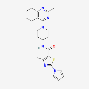 molecular formula C23H28N6OS B2568090 4-methyl-N-(1-(2-methyl-5,6,7,8-tetrahydroquinazolin-4-yl)piperidin-4-yl)-2-(1H-pyrrol-1-yl)thiazole-5-carboxamide CAS No. 2034346-82-0