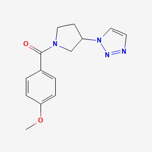 molecular formula C14H16N4O2 B2568096 (3-(1H-1,2,3-triazol-1-yl)pyrrolidin-1-yl)(4-methoxyphenyl)methanone CAS No. 2197903-78-7