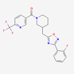 molecular formula C21H18F4N4O2 B2568099 (3-((3-(2-Fluorophenyl)-1,2,4-oxadiazol-5-yl)methyl)piperidin-1-yl)(6-(trifluoromethyl)pyridin-3-yl)methanone CAS No. 1705878-91-6