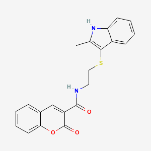 molecular formula C21H18N2O3S B2568119 N-[2-[(2-methyl-1H-indol-3-yl)sulfanyl]ethyl]-2-oxochromene-3-carboxamide CAS No. 687575-04-8