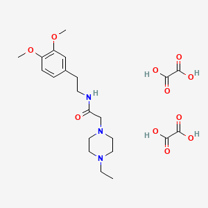 molecular formula C22H33N3O11 B2568133 N-(3,4-dimethoxyphenethyl)-2-(4-ethylpiperazin-1-yl)acetamide dioxalate CAS No. 1215694-37-3