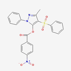 molecular formula C23H17N3O6S B2568168 3-methyl-1-phenyl-4-(phenylsulfonyl)-1H-pyrazol-5-yl 4-nitrobenzoate CAS No. 851092-67-6