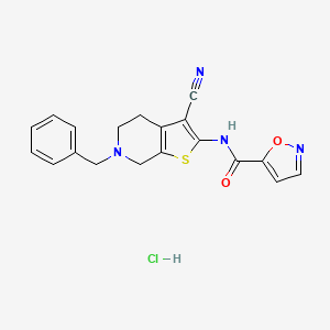 molecular formula C19H17ClN4O2S B2568201 N-(6-benzyl-3-cyano-4,5,6,7-tetrahydrothieno[2,3-c]pyridin-2-yl)isoxazole-5-carboxamide hydrochloride CAS No. 1184999-10-7
