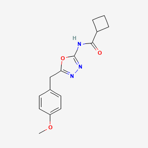 molecular formula C15H17N3O3 B2568220 环丁烷甲酰胺-N-(5-(4-甲氧基苄基)-1,3,4-恶二唑-2-基) CAS No. 1208505-58-1