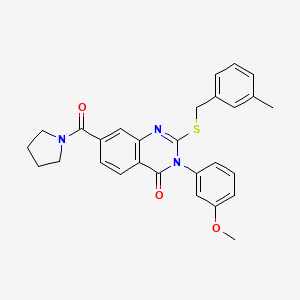 molecular formula C28H27N3O3S B2568227 3-(3-methoxyphenyl)-2-((3-methylbenzyl)thio)-7-(pyrrolidine-1-carbonyl)quinazolin-4(3H)-one CAS No. 1115405-63-4