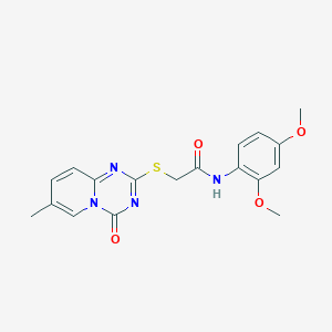 molecular formula C18H18N4O4S B2568243 N-(2,4-二甲氧基苯基)-2-(7-甲基-4-氧代吡啶并[1,2-a][1,3,5]三嗪-2-基)硫代乙酰胺 CAS No. 896319-81-6